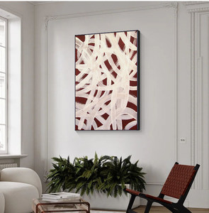 Lukisan dinding modern bergaya minimalis Prancis, garis abstrak merah-cokelat, lukisan dekoratif dinding latar belakang sofa besar kelas atas, berbingkai - Product Image 4