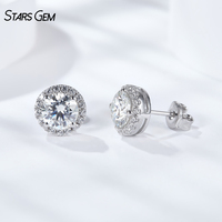 Серьги-гвоздики Starsgem с бриллиантовым ореолом, 0.5ct*2, с выращенными в лаборатории бриллиантами DEF, родиевое покрытие, серебро 925 пробы, унисекс, изысканные ювелирные изделия