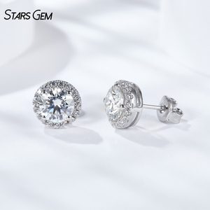 Starsgem 0.5ct*2 Round Brilliant Halo <b>Stud</b> <b>Earrings</b> DEF Lab Grown Diamond Rhodium Plated 925 Sterling Silver <b>Fine</b> Jewelry - Product Image 3