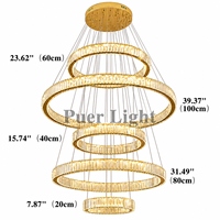 Lustre en cristal multi-cercles sur mesure, grand modèle, pour hôtel, villa, escalier, suspension verticale ronde pour plafond.
