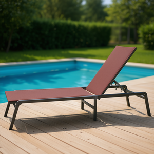 เก้าอี้อาบแดดปรับระดับได้สำหรับกลางแจ้ง โครงโลหะ เบาะผ้าเท็กซ์ไทล์ ปรับเอนด้วยมือ ใช้ได้ริมสระน้ำ ลานบ้าน หรือสวน - Product Image 2