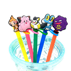 Newest Reusable Silicone Lovely Cartoon <strong>Pokemoned</strong> Drinking Straw Topper Wholesale Gengar Eevee Rubber Straw Charms Toppers - Product Image 2