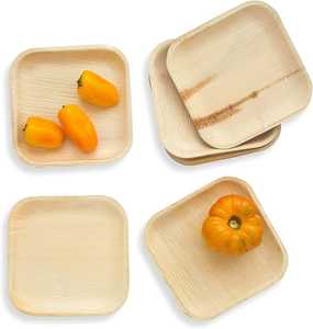 Assiette de service alimentaire biodégradable naturelle, écologique, jetable, carrée, en feuille de palmier d'arec - Product Image 4
