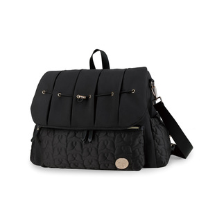 Elegant <b>Black</b> Diaper <b>Backpack</b> for Moms <b>Large</b> Capacity Waterproof Nylon All Seasons Playmax Zipper Closure Pleated Front Flap - Product Image 1
