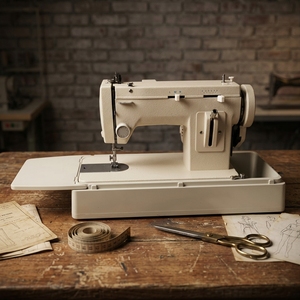 Machine à coudre portable robuste 110V 220V avec pied entraîneur, point zigzag et point plat, réglable pour toile, avec fonctions avant/arrière - Product Image 1
