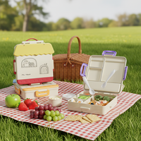 Boîte à Déjeuner en PP Écologique avec Motif Dessin Animé Mignon, Récipient de Stockage Alimentaire avec Corde de Transport