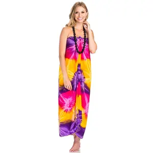 Wholesale women beachwear adjustable swimwear cover up tie dye beach maxi sarong dress