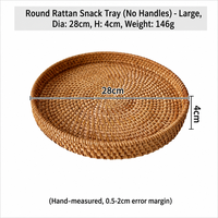 Ensemble de 3 plateaux de rangement ronds décoratifs en osier naturel avec poignées blanches pour table basse, service de nourriture et de pain, en rotin tressé à la main