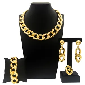 Gold Plated Wide Chain Jewelry Sets Handmade Trendy Costume Design Jewelry Gift Sets Elegant Necklace Bracelet Ring Earrings Set