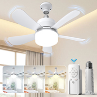 Ventilador de Techo LED con Luz, Cabezal Móvil, Regulación Inteligente, Bombilla Decorativa para el Hogar, Rotación de 360°, Control Remoto, E27