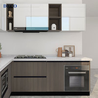Armoires en bois/mélamine, en forme de L, ensemble d'armoires de cuisine en bois massif moderne, design gris américain