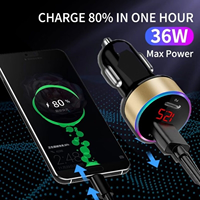 Chargeur de voiture USB C 36W avec voltmètre, moniteur de batterie de voiture de type C avec affichage LED de la tension et de l'intensité pour iPhone Samsung