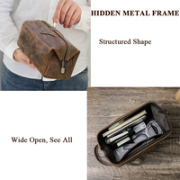 Sac à main vintage en cuir Crazy Horse pour homme, grande ouverture, trousse de toilette de voyage avec charnière métallique cachée, compatible avec iPad 8,3 pouces, cosmétiques