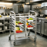 Chariot de cuisine mobile professionnel en acier inoxydable pour boulangerie, avec support pour 12 bacs GN/IPAN