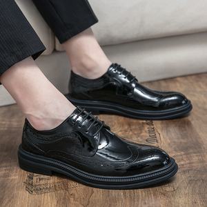 Lace up Business <strong>White</strong> <strong>Black</strong> Color <strong>Brogue</strong> s Size 38-46 Microfiber Leather Dress s for Men - Product Image 4
