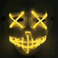 Masque LED lumineux Halloween gris en PP de qualité supérieure avec 4 modes, couvrant tout le visage, motif sang d'horreur - Grande Vente