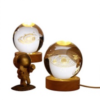 Veilleuse LED 3D moderne en forme de boule de cristal de Noël, lumière blanche chaude, globe en verre, décoration de maison, ornement de Noël de bureau, vente en gros