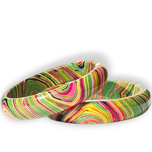 Colección de Diseñador Juli Kada, Juego de 3 Pares de Brazaletes de Laca Burada Hechos a Mano en Varios Colores, Accesorios de Moda Étnica para Mujer - Product Image 2