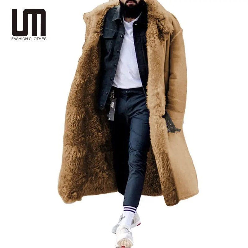 Liu Ming 2023 New Fashion Winter Men Warm Thick Fur Fleece Overcoat Long Jacket Plus Size Trench Coat