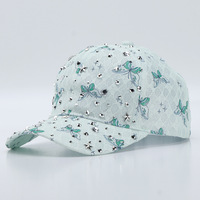 Casquette de baseball pour femme, tendance, avec strass papillon, réglable, ornée de cristaux, chapeau d'été anti-UV