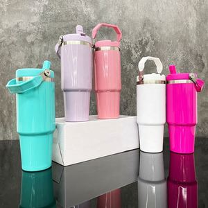 แก้วน้ำเก็บความเย็นแบบพกพา ขนาด 30 ออนซ์ สีมาการอง เงา สำหรับนักเรียน พร้อมหลอดดูดแบบพับได้ ป้องกันการรั่วซึม เหมาะสำหรับกิจกรรมกลางแจ้ง ผลิตในอเมริกา - Product Image 4