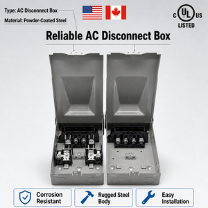 Boîtier de déconnexion électrique métallique fusible 60A 30A avec disjoncteur extractible, étanche pour extérieur, adapté aux systèmes CVC - Product Image 2