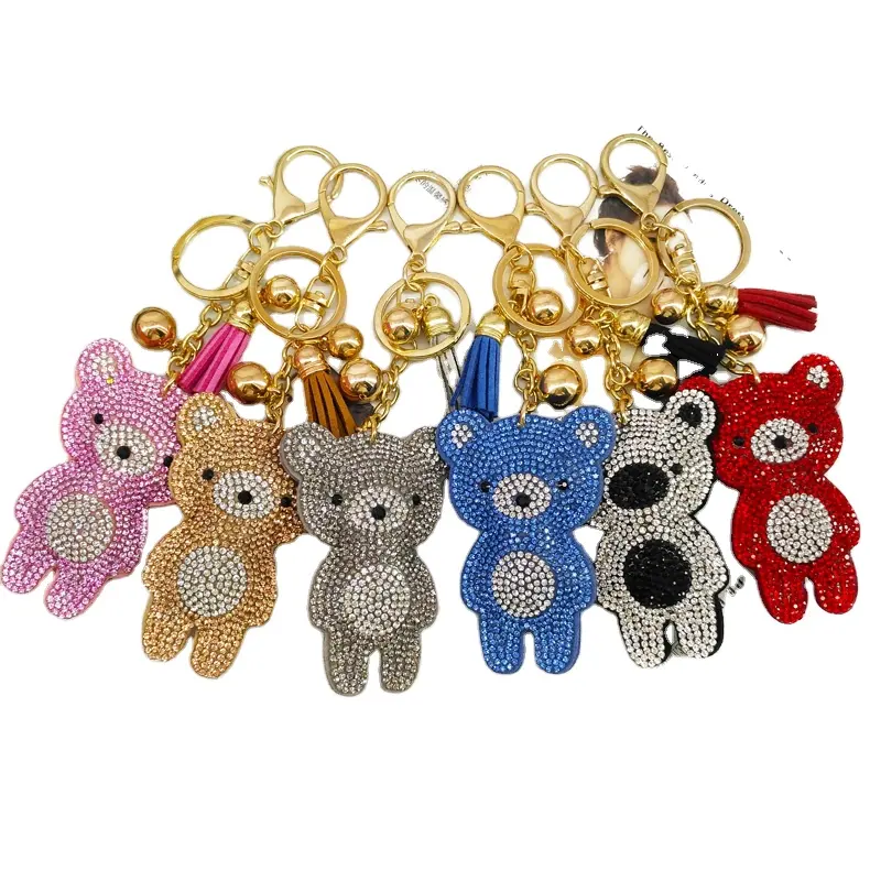 Fashion Cute Crystal Wallet Car Key Chains Metal Full Rhinestone Bear Keychains For Women Jewelry