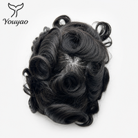 En stock, prêt à être expédié : Prothèse capillaire pour homme en mono, système capillaire indien avec nœuds blanchis V-Loop sur le devant, 8x10 et 7x9 pouces