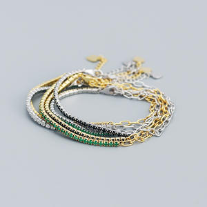 Delicato <span class=keywords><strong>sottile</strong></span> <span class=keywords><strong>oro</strong></span> 18 carati 925 catena in argento sterling mezzo zircone catena da tennis mezza graffetta <span class=keywords><strong>bracciale</strong></span> a catena - Product Image 2