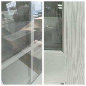 Porte d'entrée extérieure en fibre de verre avec panneau en chêne encastré, verre isolant transparent à 9 vantaux en <span class=keywords><strong>PVC</strong></span> blanc à bord droit - Product Image 3