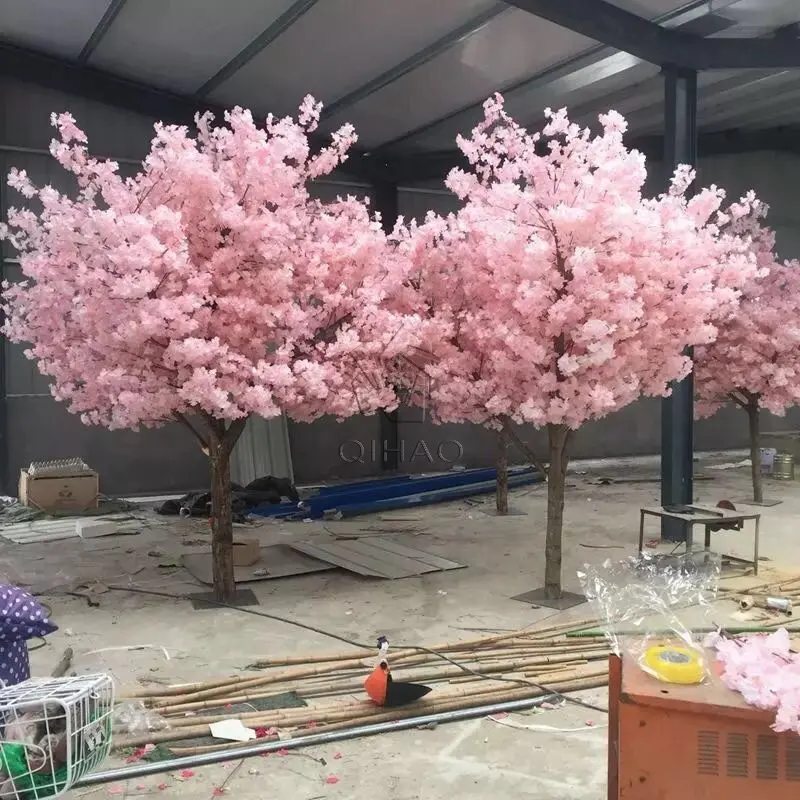 QiHao 공장 가격 인공 벚꽃 나무 큰 꽃 나무 야외 실내 웨딩 장식