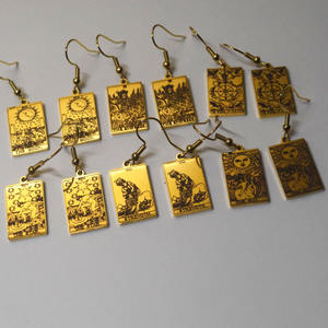 Pendentif carré en acier inoxydable, plaque d'or, carte de tarot, goutte d'eau, boucles d'oreilles, bijoux pour femmes - Product Image 3