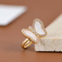Bague de mariage vintage en nacre plaquée or 18 carats, anti-ternissement, avec papillon et zircon cubique, pour femme - Anillos