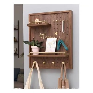 Solid Wood <b>Wall</b> Mounted Storage Rack With <b>Hooks</b> For Home Living Room <b>Key</b> And Mail Organizer Rectangle Shape Multipurpose - Product Image 4