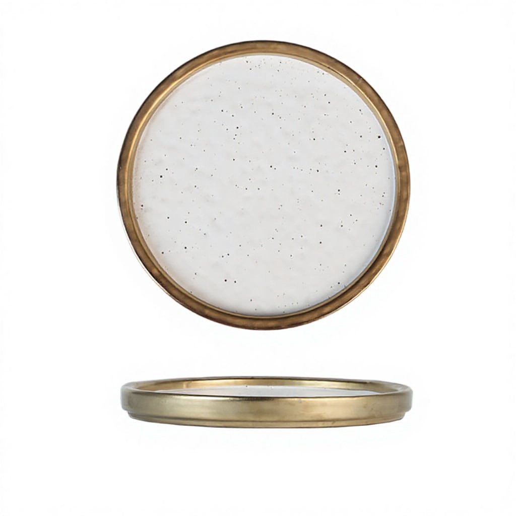 Assiette ronde à bord doré de 7 pouces, blanc uni