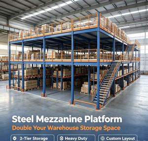 Blue Steel Mezzanine Rack 5 Layer <b>Adjustable</b> Main Sub Structure Painted Surface Warehouse Storage <b>Shelf</b> with Pallet Support Bar - Product Image 2