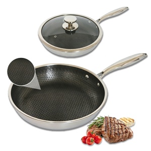 32cm Double-sided Dishwasher Safe 316 Tri-ply <strong>Stainless</strong> Steel Non-Stick <strong>Frying</strong> <strong>Pan</strong> With Glass Cover For Gas &amp; Induction Cookers - Product Image 1