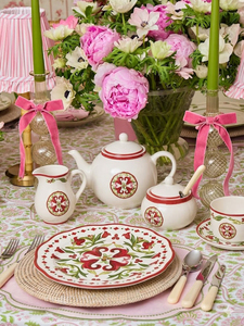 Juego de <span class=keywords><strong>Vajilla</strong></span> de Cerámica con Diseño Floral Rojo, Platos de Porcelana con Borde Festoneado, Tazas de Estilo Vintage, <span class=keywords><strong>Vajilla</strong></span> de Porcelana China, Platos para Cocina - Product Image 5