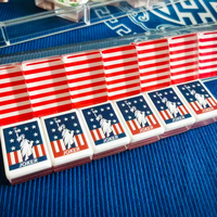 Jeu de Mahjong personnalisé avec drapeau américain et Statue de la Liberté, tuiles de Mahjong transparentes blanches à double couche, bordure rouge, blanc et bleu