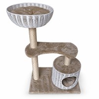 Arbre à chat en bois avec poteau à gratter en sisal, tour d'escalade pour chat d'intérieur de 95 cm avec panier standard pour chats