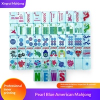 Tuiles de Mahjong en Acrylique Bleu Perle de Style Américain, Ensemble Pré-mélangeé à la Main, Emballage Personnalisé Créatif en Boîte en Carton Fabriqué au Jiangsu