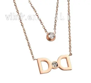 OEM设计不锈钢双字母D带水晶镶嵌时尚镀金字母时尚饰品吊坠