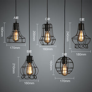 Lampada a sospensione a gabbia in ferro industriale nero Vintage a 5 forme diverse per ristorante - Product Image 3