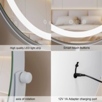 Miroir de maquillage de table/bureau LED rond portable à intensité variable avec 3 couleurs d'éclairage et interrupteur tactile