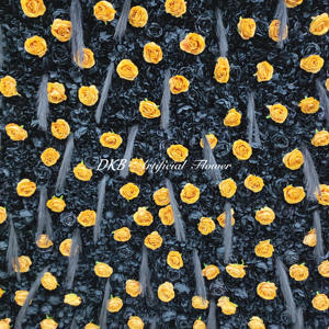 DKB personnalisé 8ft x 8ft Real Touch fleur mur noir jaune soie artificielle Rose suspendu avec fermeture éclair décoration de mariage 8x8 - Product Image 6