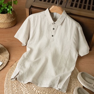 Camisa <span class=keywords><strong>de</strong></span> Lino y Algodón para <span class=keywords><strong>Hombre</strong></span> con Logotipo Personalizado <span class=keywords><strong>de</strong></span> Marca Privada, MOQ 20, ODM, OEM, Muestra Rápida, Transpirable, Manga Corta, <span class=keywords><strong>Ropa</strong></span> <span class=keywords><strong>de</strong></span> Verano a la <span class=keywords><strong>Moda</strong></span> - Product Image 3