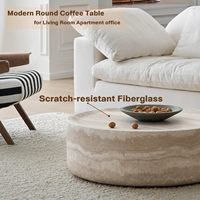 Table basse minimaliste à profil bas, aspect travertin, en fibre de verre, pour appartement