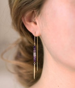 Pendientes de plata de ley 92,5 con oro pulido Natural ombré rubí, cuentas de forma redonda, pendientes largos, fabricación de joyería - Product Image 4