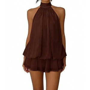 เดรสสั้นคอ halter สำหรับผู้หญิง แบบมีชั้น ซ้อนกัน แขนกุด เปิดหลัง ผ้าชีฟองพลิ้วไหว เหมาะสำหรับงานปาร์ตี้และใส่ในช่วงฤดูร้อน แฟชั่นเดรส - Product Image 2