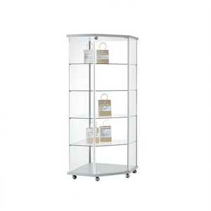 Aluminium Corner Showcase 73x73x180cm Light <b>Grey</b> Tempered Glass Adjustable Shelves Lockable Door Display Cabinet - Product Image 2